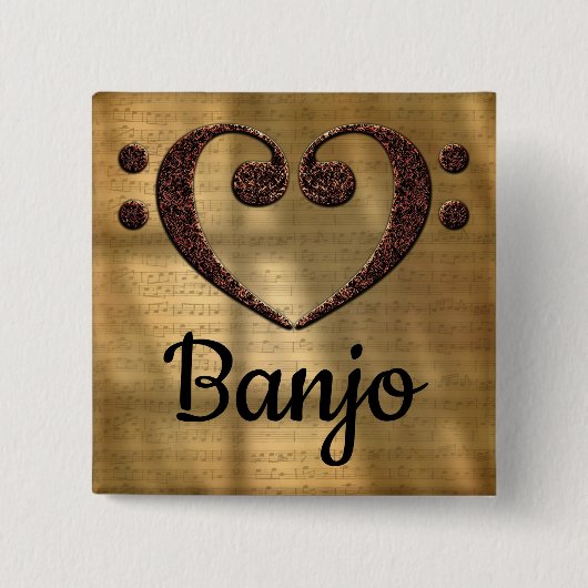 Badge Carré 5 Cm Double basse Clef Heart Banjo (Devant)