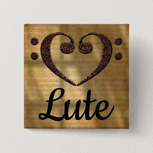 Badge Carré 5 Cm Double Basse Clef Heart Lute (Devant)