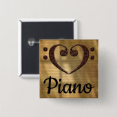 Badge Carré 5 Cm Double Basse Clef Heart Piano (Devant & derrière)