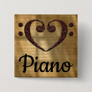 Badge Carré 5 Cm Double Basse Clef Heart Piano