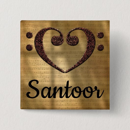 Badge Carré 5 Cm Double basse Clef Heart Santoor (Devant)