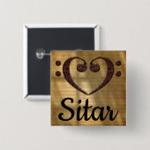 Badge Carré 5 Cm Double Basse Clef Heart Sitar (Devant & derrière)