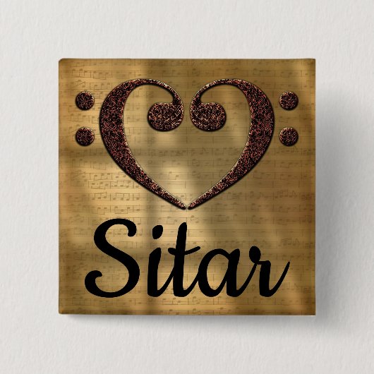 Badge Carré 5 Cm Double Basse Clef Heart Sitar (Devant)