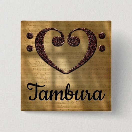 Badge Carré 5 Cm Double basse Clef Heart Tambura (Devant)