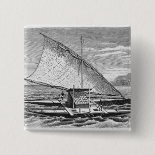 Badge Carré 5 Cm Double canoë de Fijian de l'histoire de