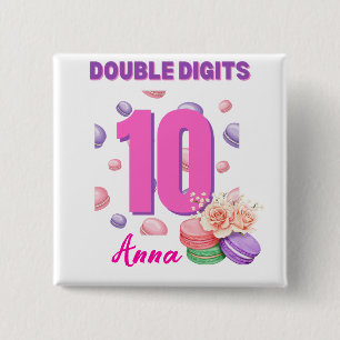 Badge Carré 5 Cm Double chiffres Macaron adolescent Anniversaire fi