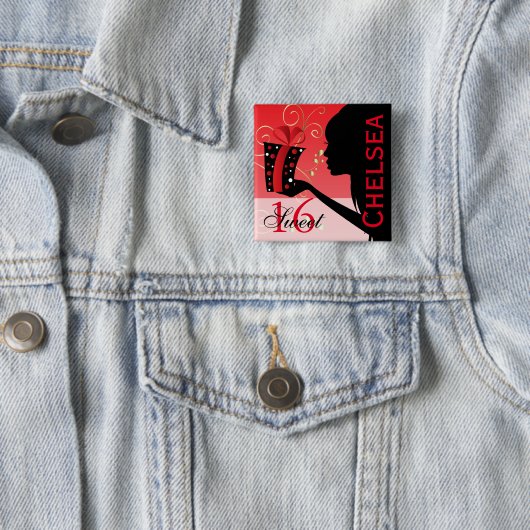 Badge Carré 5 Cm Douce 16 Anniversaire (En situation)