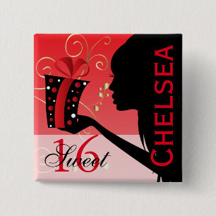 Badge Carré 5 Cm Douce 16 Anniversaire