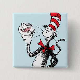 Badge Carré 5 Cm Dr Seuss   Chat dans le Casquette & Krinklebine
