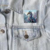 Badge Carré 5 Cm Dragon Arc En Ciel Dans L'Art De L'Imaginaire De N (En situation)