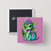 Badge Carré 5 Cm Dragon de bébé pourpre et vert (Devant & derrière)