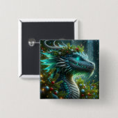 Badge Carré 5 Cm Dragon de Noël Turquoise Magique (Devant & derrière)
