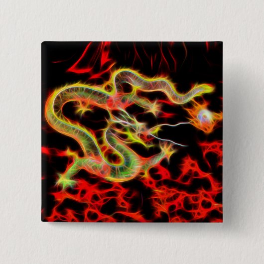 Badge Carré 5 Cm Dragon Fire décor sur Lucky Energy (Devant)