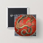 Badge Carré 5 Cm Dragon, Hokusai Art japonais (Devant & derrière)