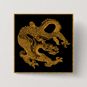 Badge Carré 5 Cm Dragon oriental d'or 01