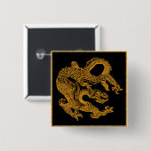 Badge Carré 5 Cm Dragon oriental doré 01 (Devant & derrière)