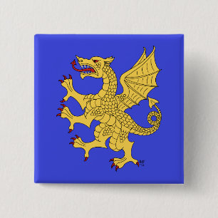 Badge Carré 5 Cm Dragon Rampant Ou