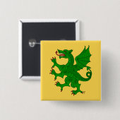 Badge Carré 5 Cm Dragon Rampant Vert (Devant & derrière)