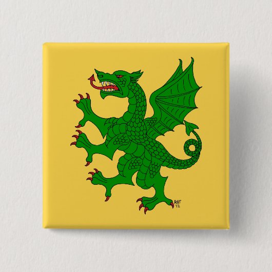 Badge Carré 5 Cm Dragon Rampant Vert (Devant)
