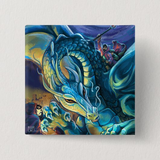 Badge Carré 5 Cm Dragon Rider Art Peint (Devant)