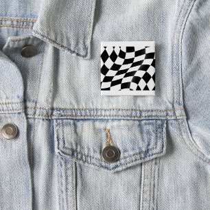 Badge Carré 5 Cm Drapeau à carreaux noir et blanc ondulé de course