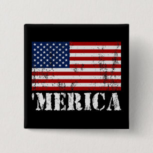 Badge Carré 5 Cm Drapeau affligé 'MERICA des États-Unis