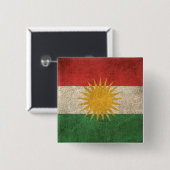 Badge Carré 5 Cm Drapeau affligé par cru du Kurdistan (Devant & derrière)