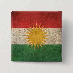 Badge Carré 5 Cm Drapeau affligé par cru du Kurdistan
