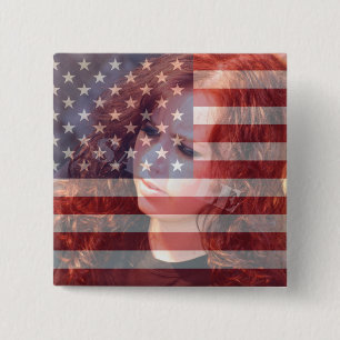 Badge Carré 5 Cm Drapeau Américain Américain Personnalisable Avec P
