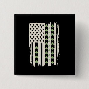 Badge Carré 5 Cm Drapeau américain avec trèfles pour la Saint-Patri