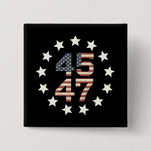 Badge Carré 5 Cm Drapeau américain vintage Trump 45 47 étoiles USA