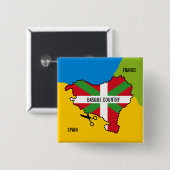 Badge Carré 5 Cm Drapeau basque Ikurriña, indépendance basque, (Devant & derrière)