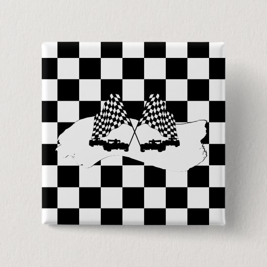 Badge Carré 5 Cm Drapeau Checker et voitures de course (Devant)