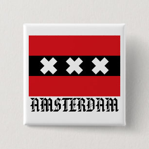 Badge Carré 5 Cm Drapeau d'Amsterdam