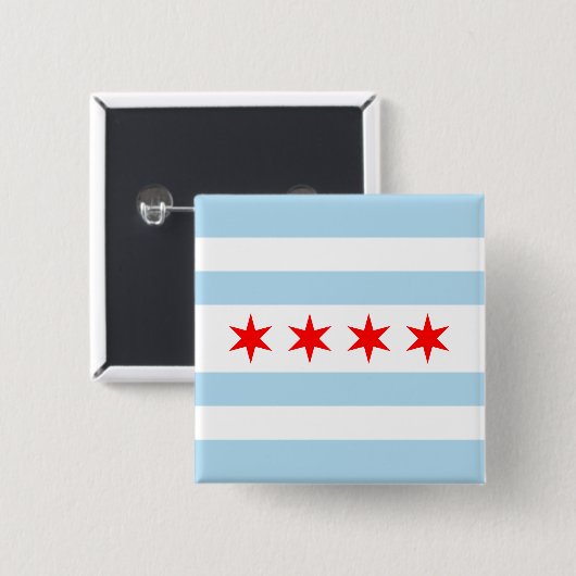 Badge Carré 5 Cm Drapeau de Chicago, Illinois Pinback Button (Devant & derrière)