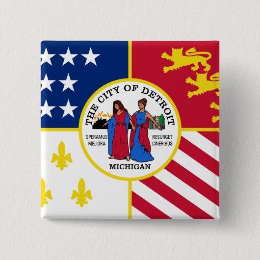 Badge Carré 5 Cm Drapeau de Détroit (Devant)