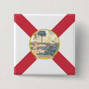 Badge Carré 5 Cm Drapeau de Floride : L'état de soleil des Floridie