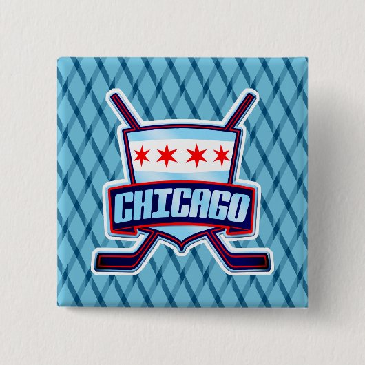 Badge Carré 5 Cm Drapeau de hockey sur glace de Chicago (Devant)