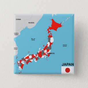 Badge Carré 5 Cm drapeau de la carte politique du pays japonais