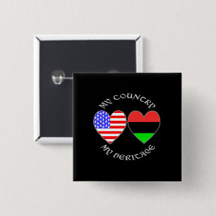Badge Carré 5 Cm Drapeau de la diaspora africaine USA Cœur Patrimoi