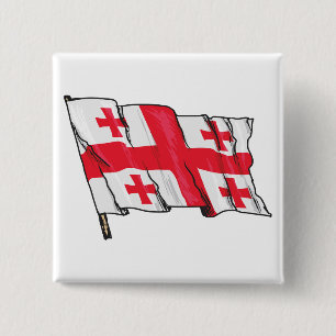 Badge Carré 5 Cm Drapeau de la Géorgie rouge et blanc à cinq croix