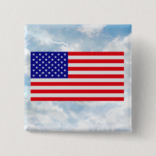 Badge Carré 5 Cm Drapeau des USA plat - bouton carré