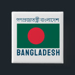 Badge Carré 5 Cm Drapeau du Bangladesh<br><div class="desc">Drapeau du Bangladesh. Nom du pays en haut en bengali.</div>