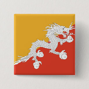 Badge Carré 5 Cm Drapeau du Bhoutan