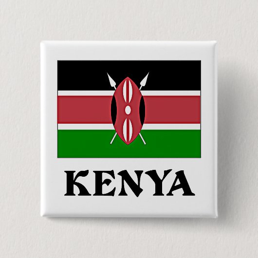 Badge Carré 5 Cm Drapeau du Kenya, étiqueté (Devant)
