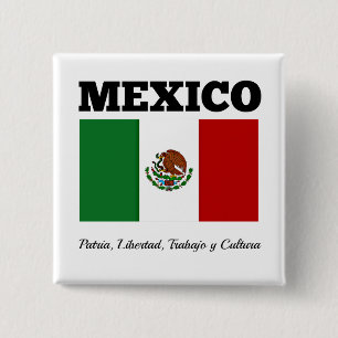 Badge Carré 5 Cm Drapeau du Mexique, étiqueté