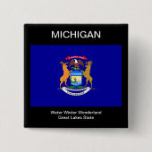 Badge Carré 5 Cm Drapeau du Michigan (Devant)