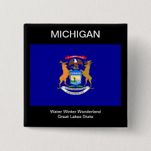 Badge Carré 5 Cm Drapeau du Michigan
