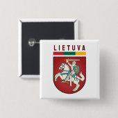 Badge Carré 5 Cm Drapeau et armoiries de Lituanie (Devant & derrière)