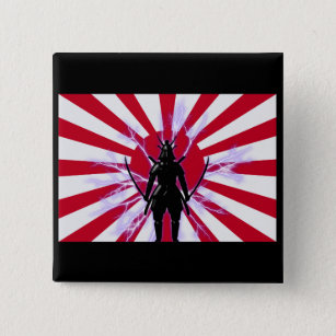 Badge Carré 5 Cm Drapeau japonais et Soleil Levant Samurai Guerrier